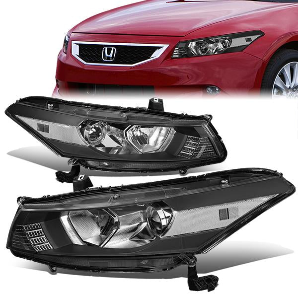 DNA Motoring, 08-12 Honda Accord Coupe Projector Headlights - Black Housing Clear Corner