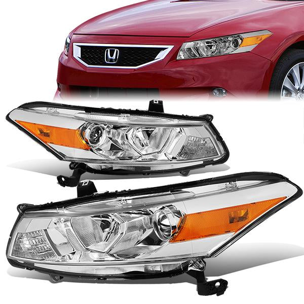 DNA Motoring, 08-12 Honda Accord Coupe Projector Headlights - Chrome Housing Amber Corner