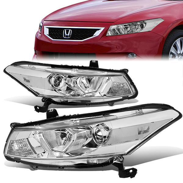 DNA Motoring, 08-12 Honda Accord Coupe Projector Headlights - Chrome Housing Clear Corner