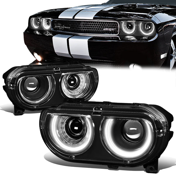 DNA Motoring, 08-14 Dodge Challenger LED Sequential Turn Signal Projector Headlights - Black Housing