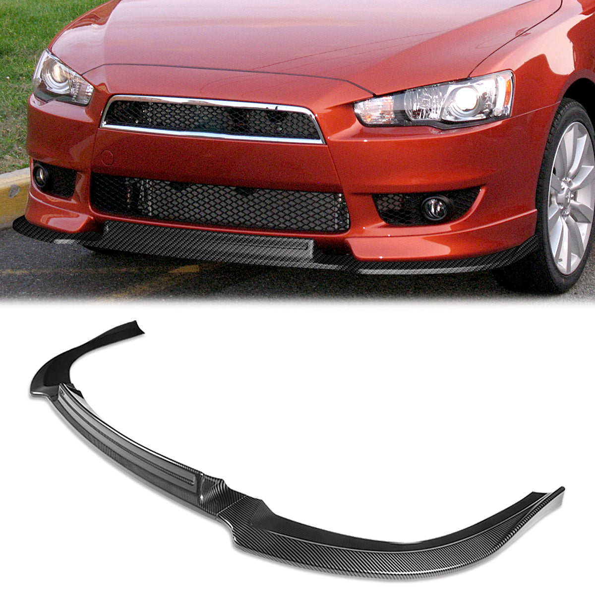 Stay Tuned Performance, 08-15 Mitsubishi Lancer RA-Style Front Bumper Lip - Carbon Fiber Look