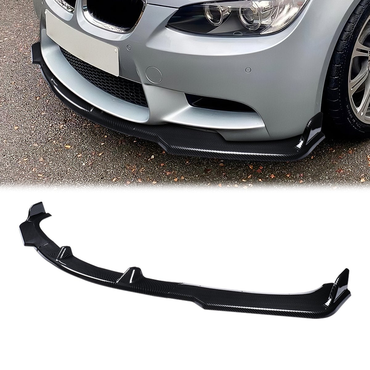 Stay Tuned Performance, 09-11 BMW E92 328i 335d 335i 335 xDrive Sedan Front Bumper Lip - 3 Pieces Design [Carbon Fiber Look]