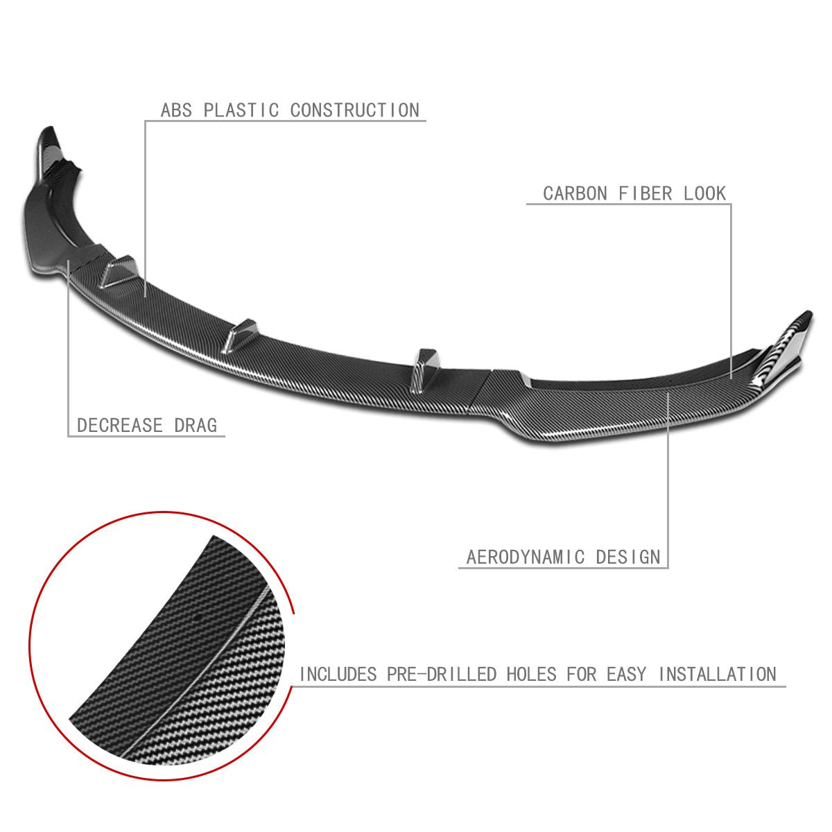 Stay Tuned Performance, 09-13 Mazda MX-5 Miata Front Bumper Lip - 3 Pieces GV-Style [Carbon Fiber Look]