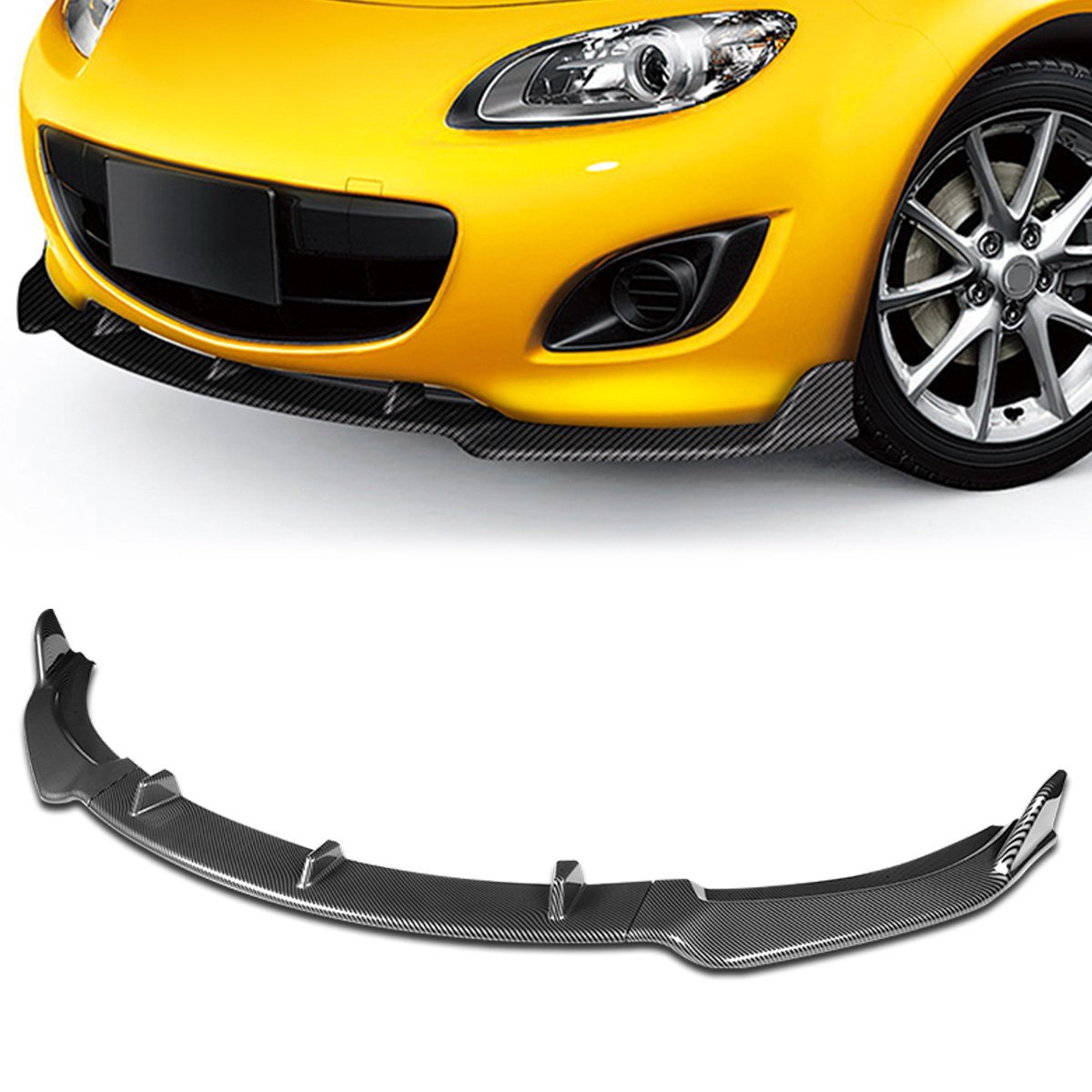 Stay Tuned Performance, 09-13 Mazda MX-5 Miata Front Bumper Lip - 3 Pieces GV-Style [Carbon Fiber Look]