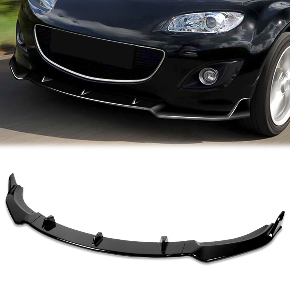 Stay Tuned Performance, 09-13 Mazda MX-5 Miata Front Bumper Lip - 3 Pieces GV-Style [Gloss Black]