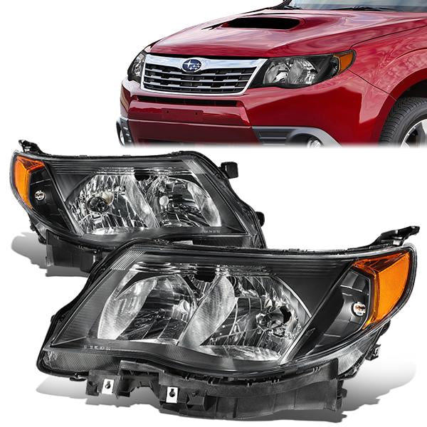 DNA Motoring, 09-13 Subaru Forester Headlights - Black Housing Amber Corner