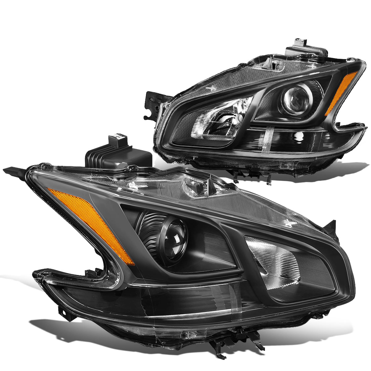 DNA Motoring, 09-14 Nissan Maxima Projector Headlights - Black Housing Amber Corner