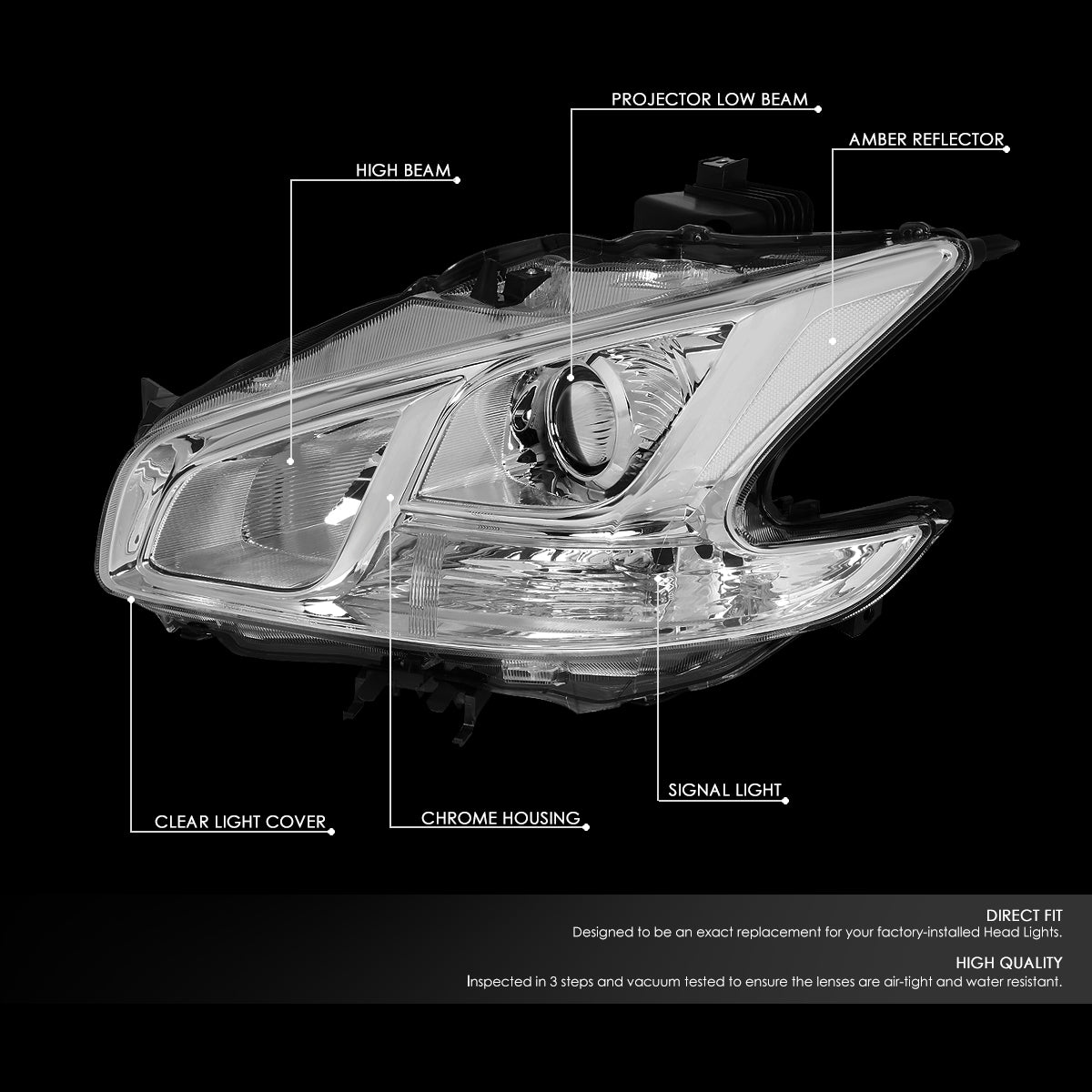 DNA Motoring, 09-14 Nissan Maxima Projector Headlights - Chrome Housing Clear Corner