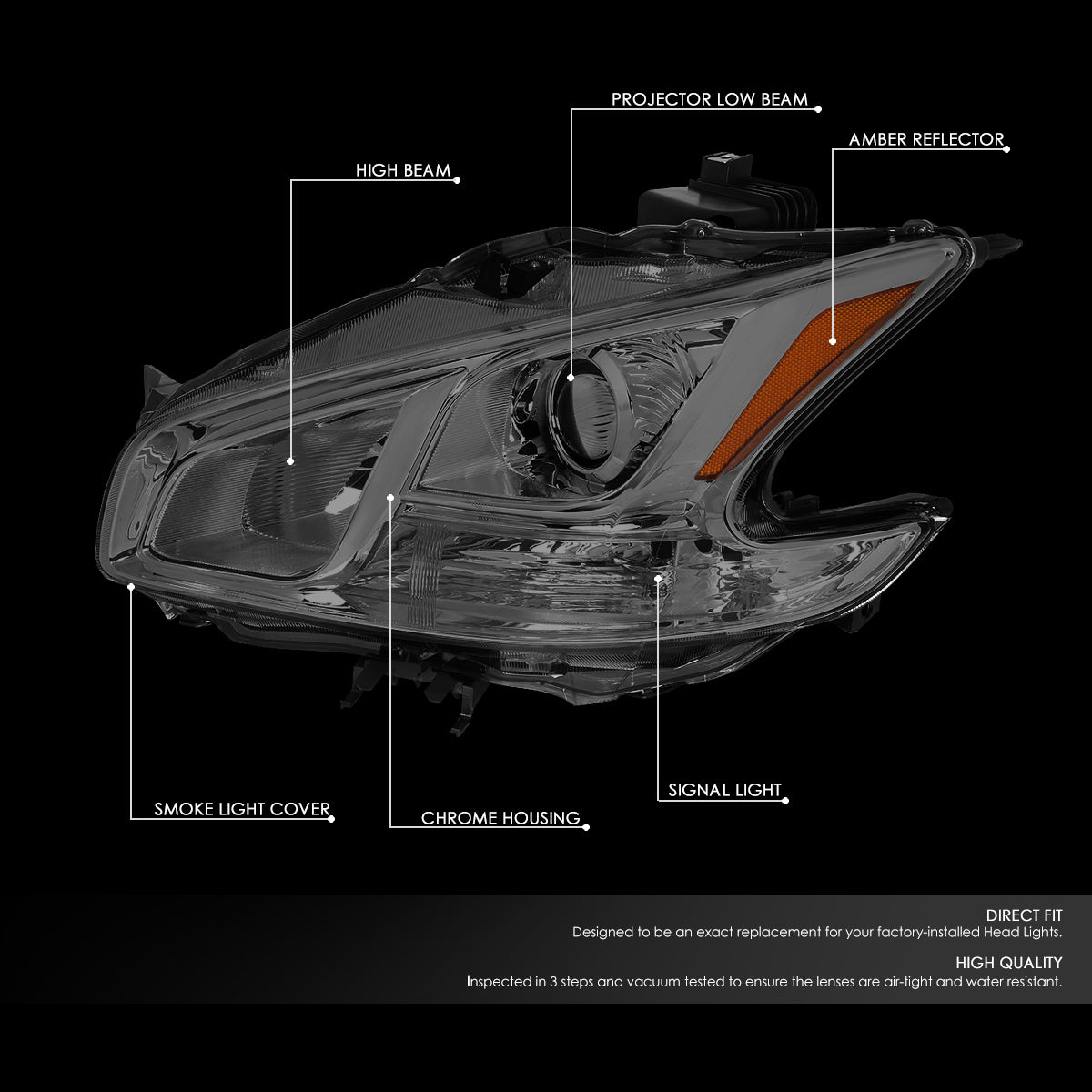 DNA Motoring, 09-14 Nissan Maxima Projector Headlights - Smoked Housing Amber Corner