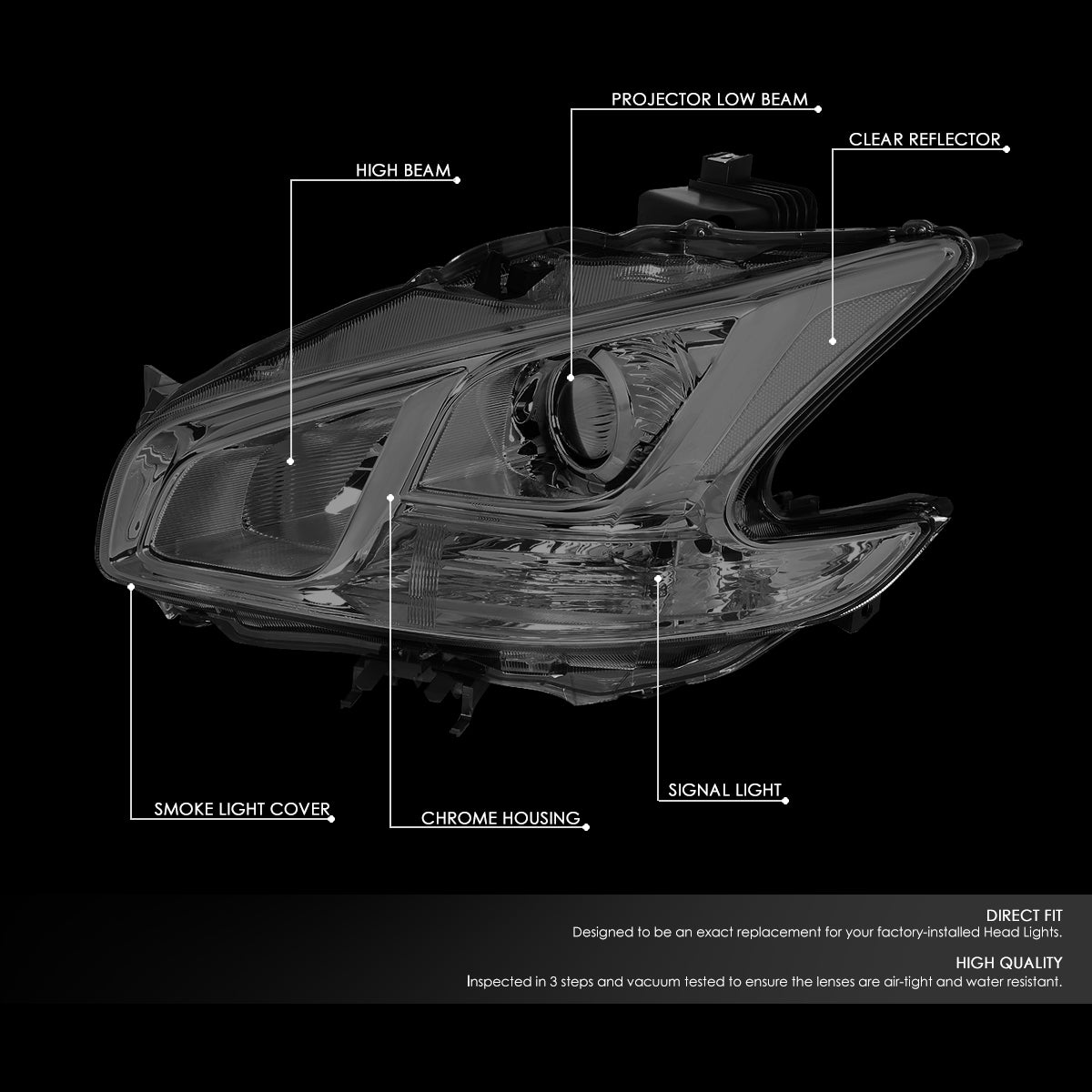 DNA Motoring, 09-14 Nissan Maxima Projector Headlights - Smoked Housing Clear Corner