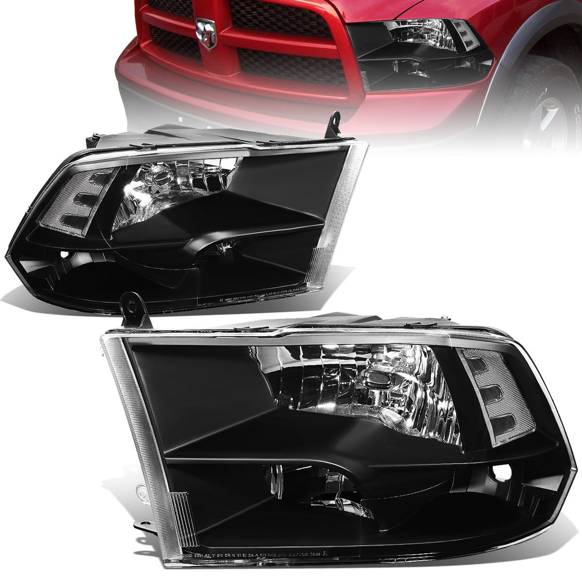 DNA Motoring, 09-18 Dodge Ram 1500 2500 3500 4500 5500 Headlights - Black Housing Clear Corner