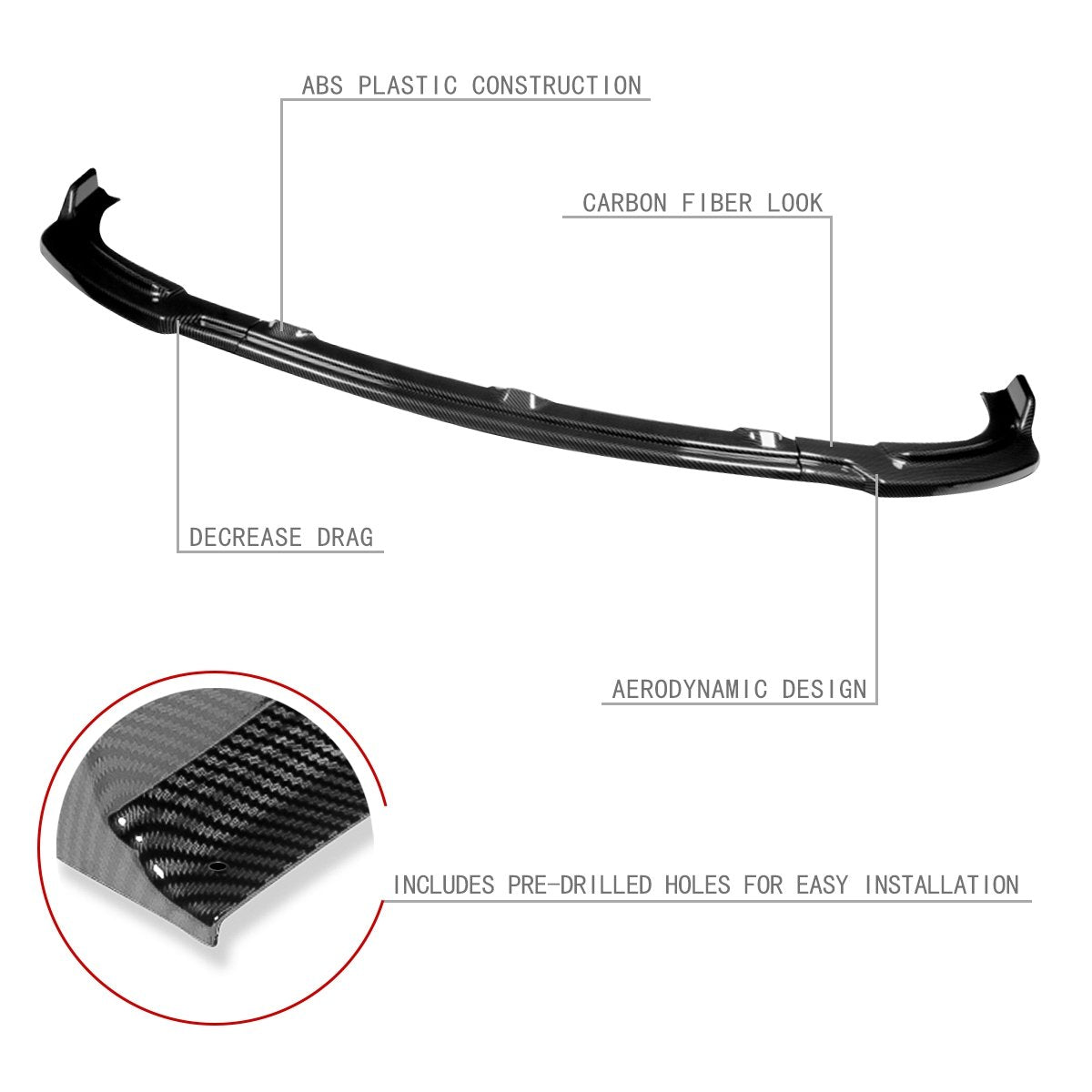 Stay Tuned Performance, 10-13 Infiniti G37 Sedan Front Bumper Lip - 3 Pieces J-Style Design [Carbon Fiber Look]