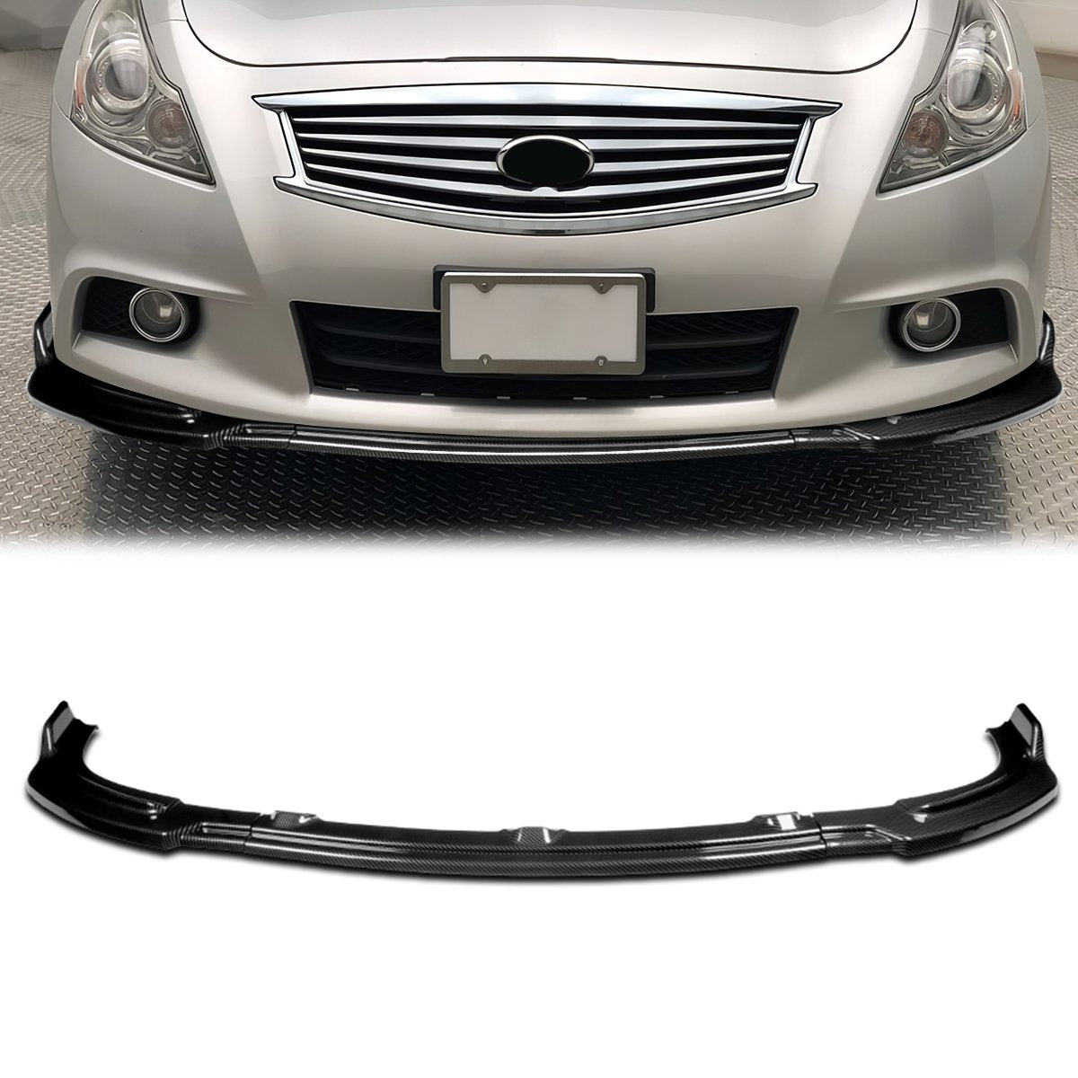 Stay Tuned Performance, 10-13 Infiniti G37 Sedan Front Bumper Lip - 3 Pieces J-Style Design [Carbon Fiber Look]