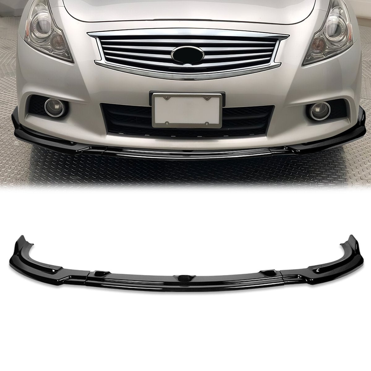 Stay Tuned Performance, 10-13 Infiniti G37 Sedan Front Bumper Lip - 3 Pieces J-Style Design [Gloss Black]