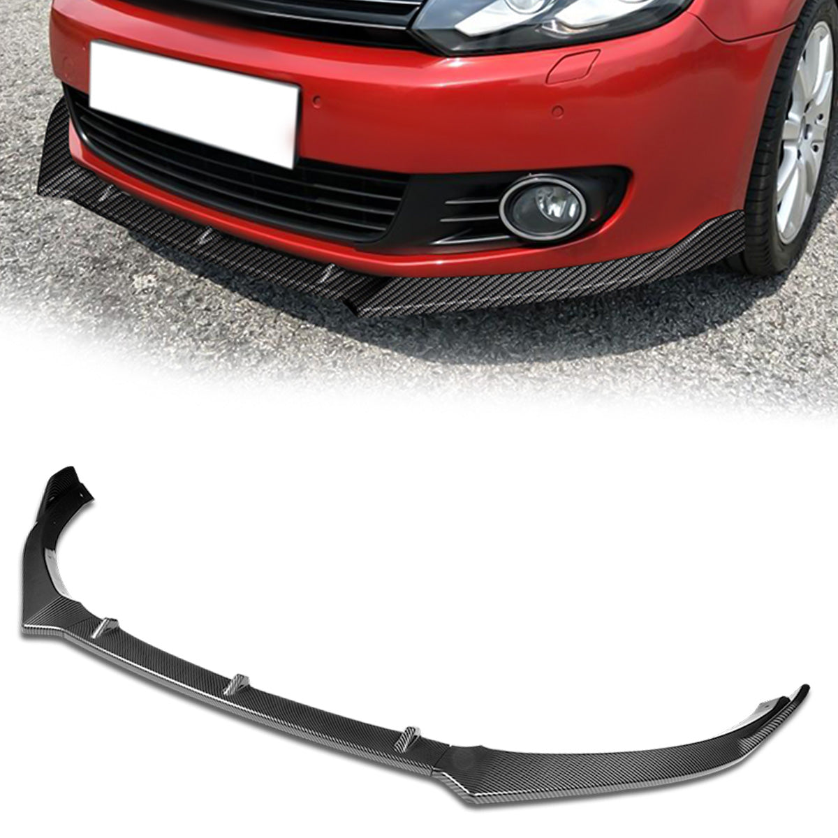 Stay Tuned Performance, 10-13 Volkswagen Golf 6 Front Bumper Lip - 3 Pieces Style [Carbon Fiber Look]