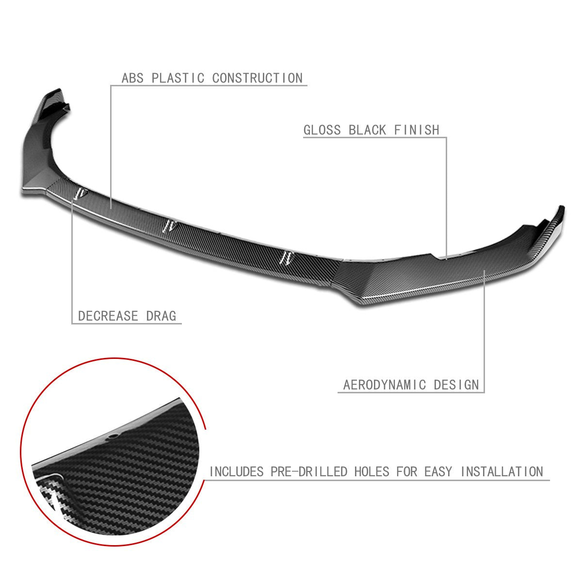 Stay Tuned Performance, 10-13 Volkswagen Golf MK6 GTI Front Bumper Lip - 3 Pieces [Carbon Fiber Look]