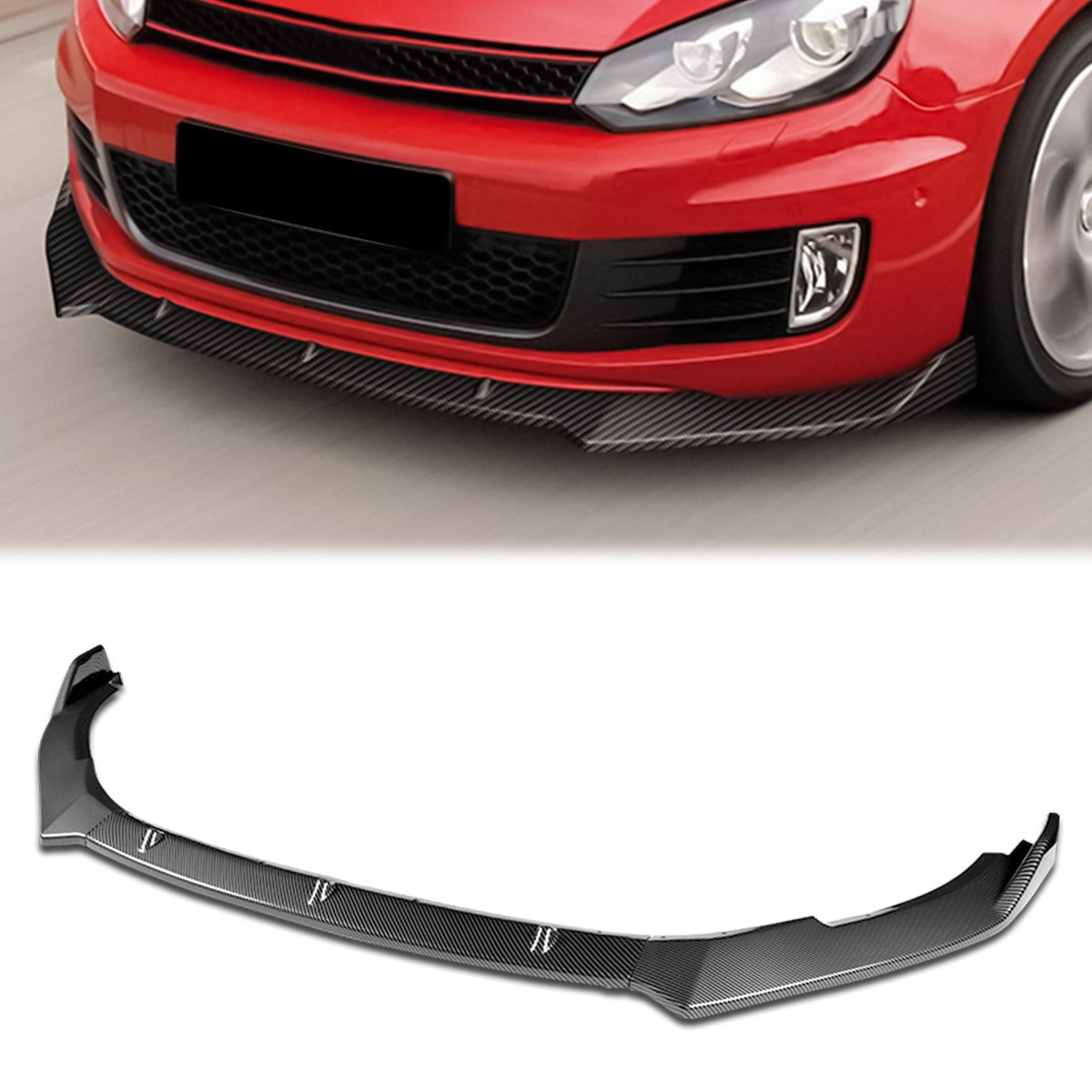 Stay Tuned Performance, 10-13 Volkswagen Golf MK6 GTI Front Bumper Lip - 3 Pieces [Carbon Fiber Look]