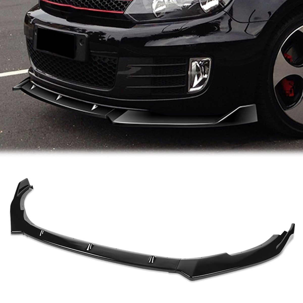 Stay Tuned Performance, 10-13 Volkswagen Golf MK6 GTI Front Bumper Lip - 3 Pieces [Gloss Black]