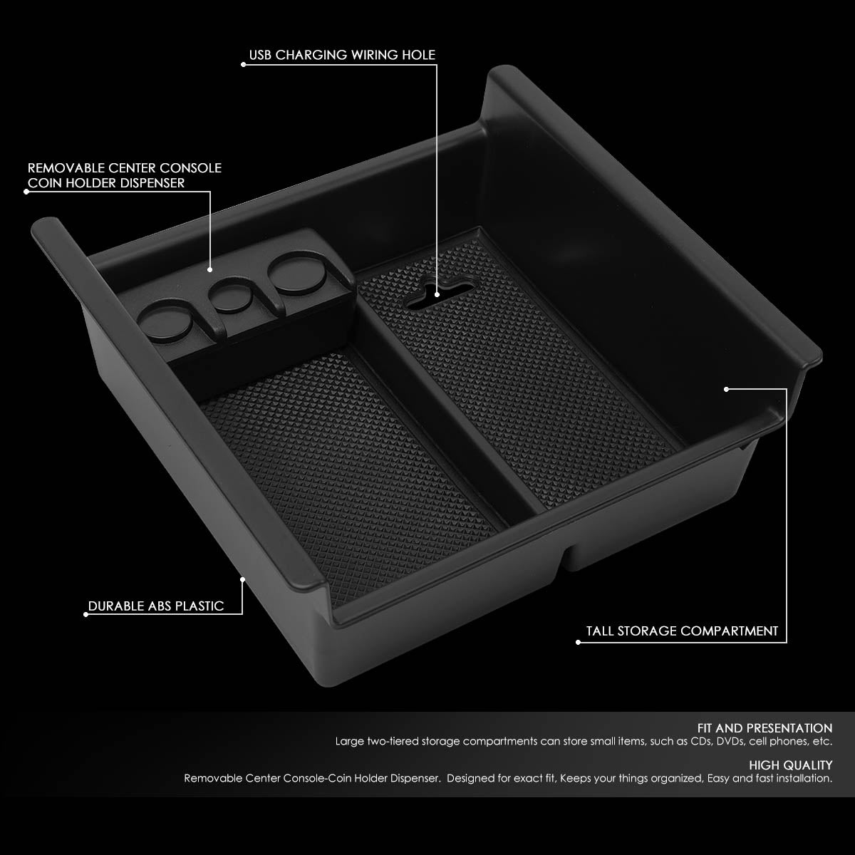 CAAP, 10-18 Toyota 4Runner Center Console Organizer Insert Tray w/Silicone Mats