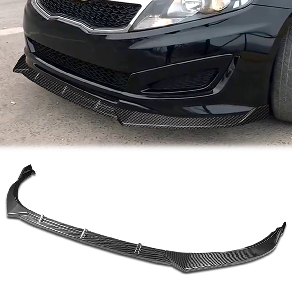 Stay Tuned Performance, 11-13 Kia Optima SX / Hybrid Front Bumper Lip - 3 Pieces STP Style [Carbon Fiber Look]