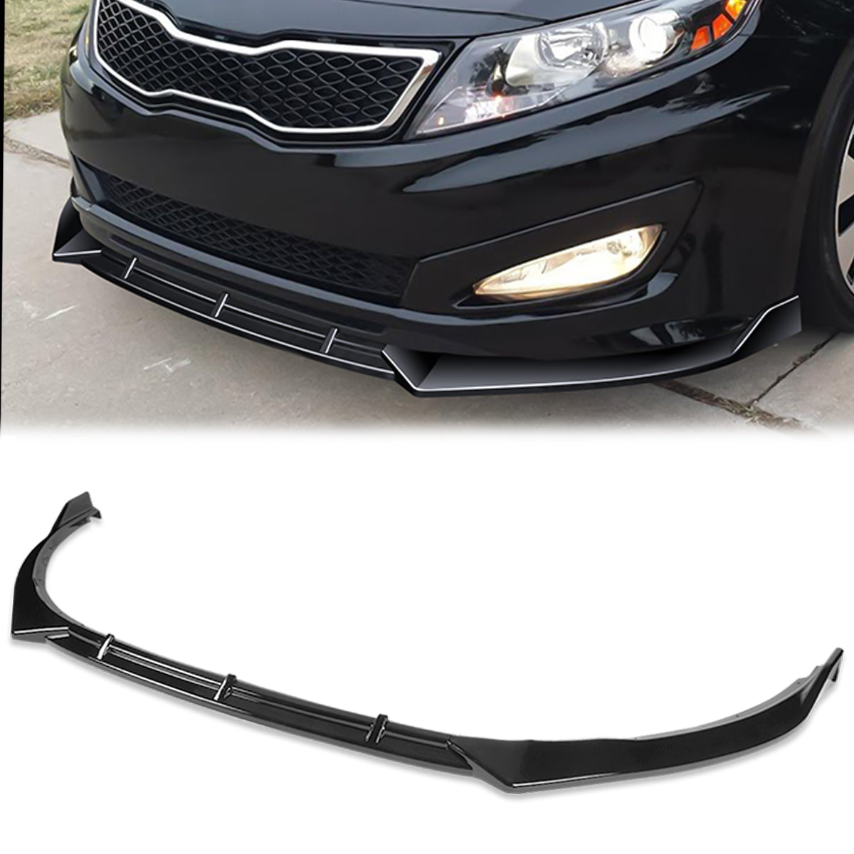 Stay Tuned Performance, 11-13 Kia Optima SX / Hybrid Front Bumper Lip - 3 Pieces STP Style [Gloss Black]