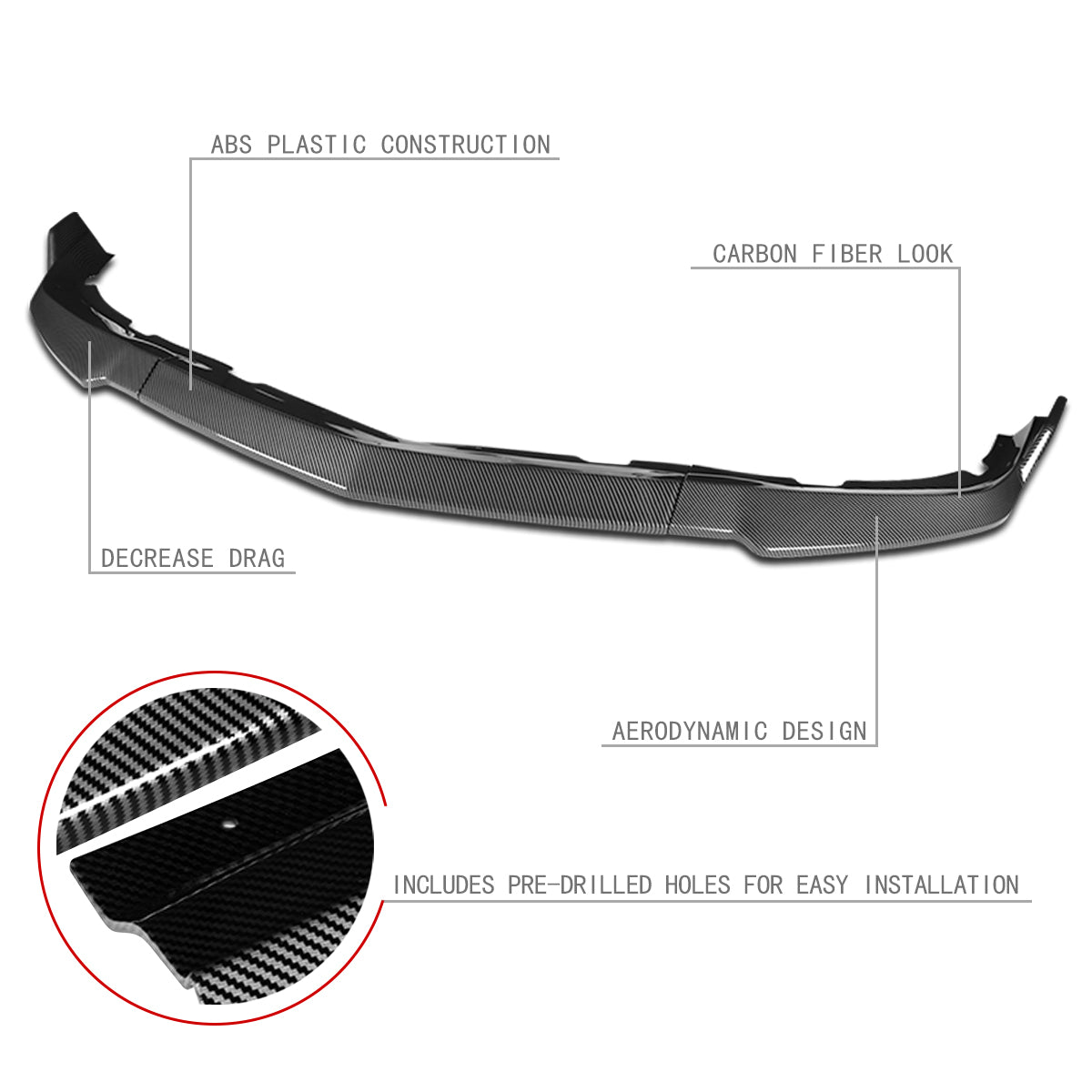 Stay Tuned Performance, 11-14 Dodge Charger Front Bumper Lip - 3 Pieces STP Style [Carbon Fiber Look]