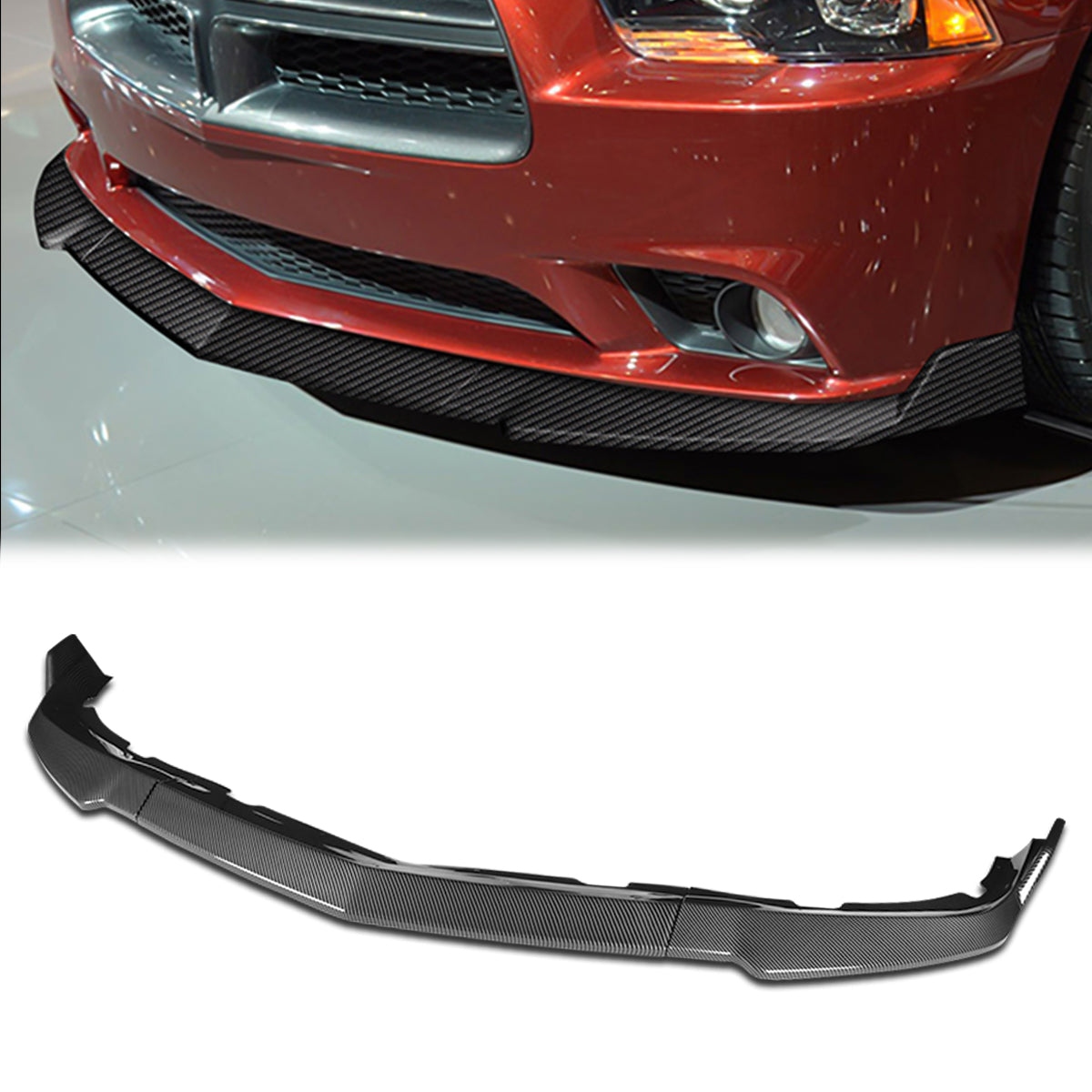 Stay Tuned Performance, 11-14 Dodge Charger Front Bumper Lip - 3 Pieces STP Style [Carbon Fiber Look]