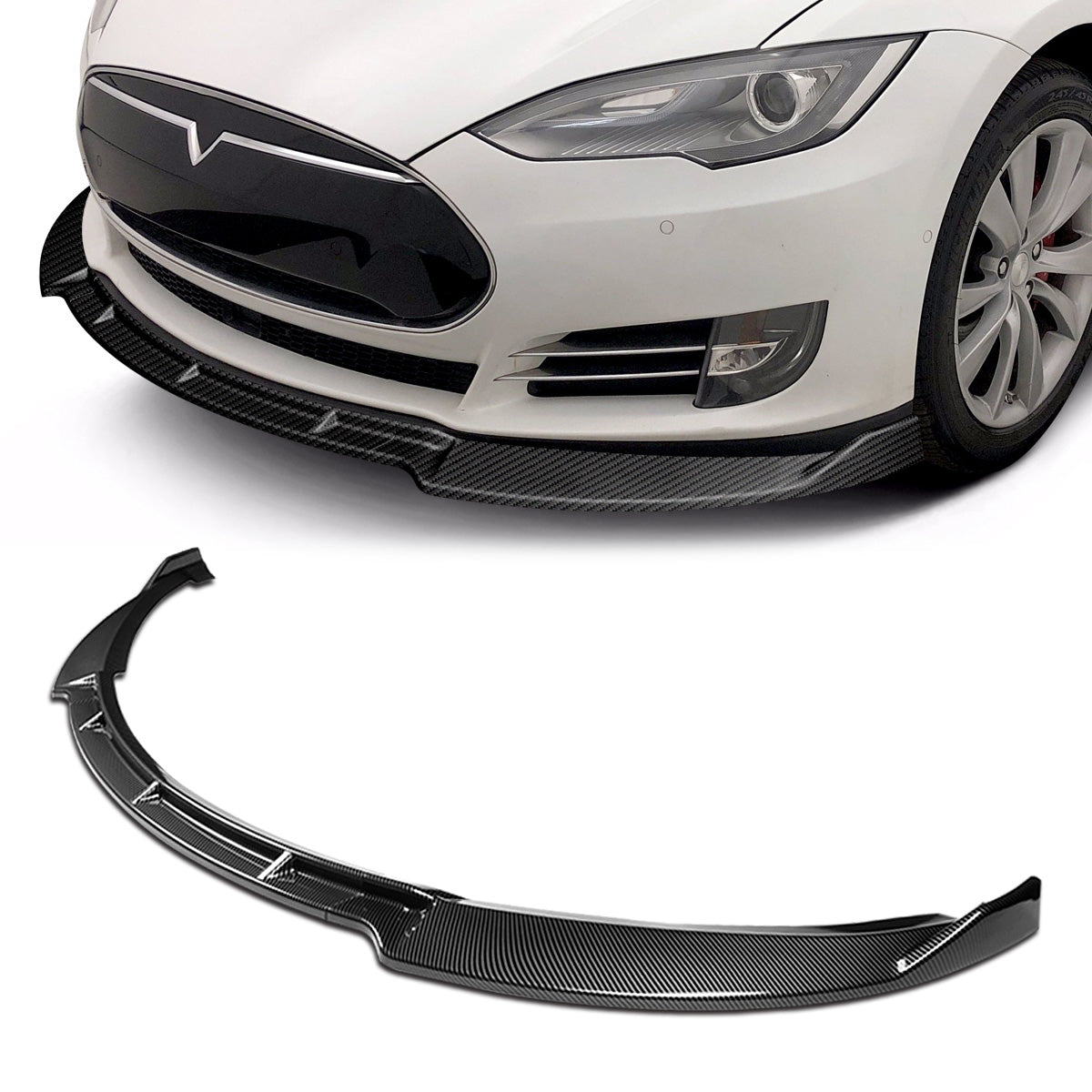 Stay Tuned Performance, 12-16 Tesla Model S STP-Style Front Bumper Lip - Carbon Fiber Look