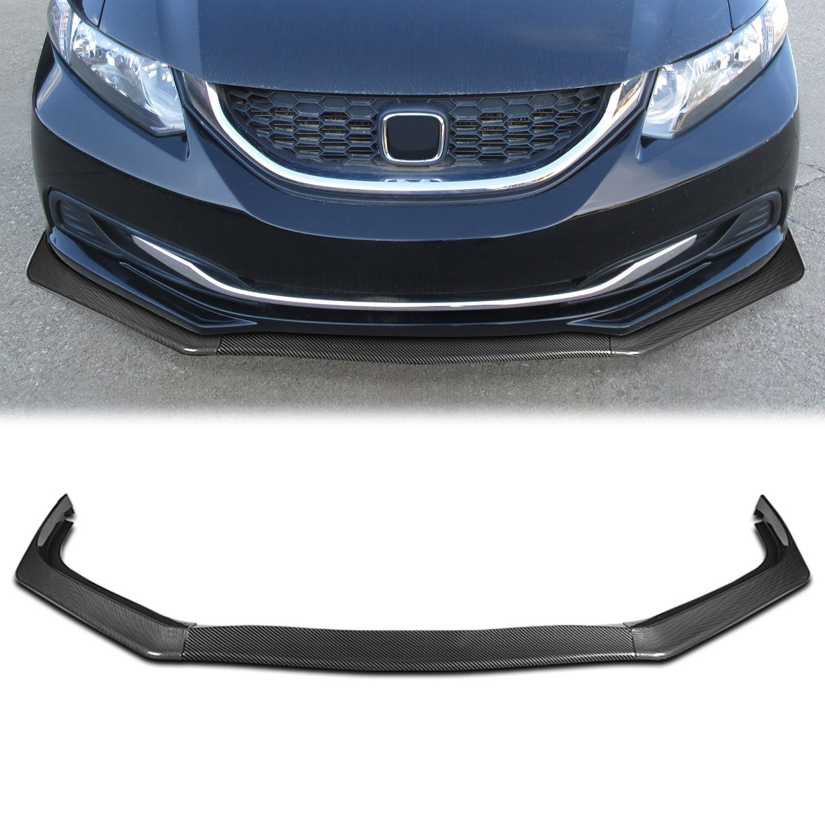 Stay Tuned Performance, 13-15 Honda Civic Sedan Front Bumper Lip - 3 Pieces AERO-Style Design [Carbon Fiber Look]