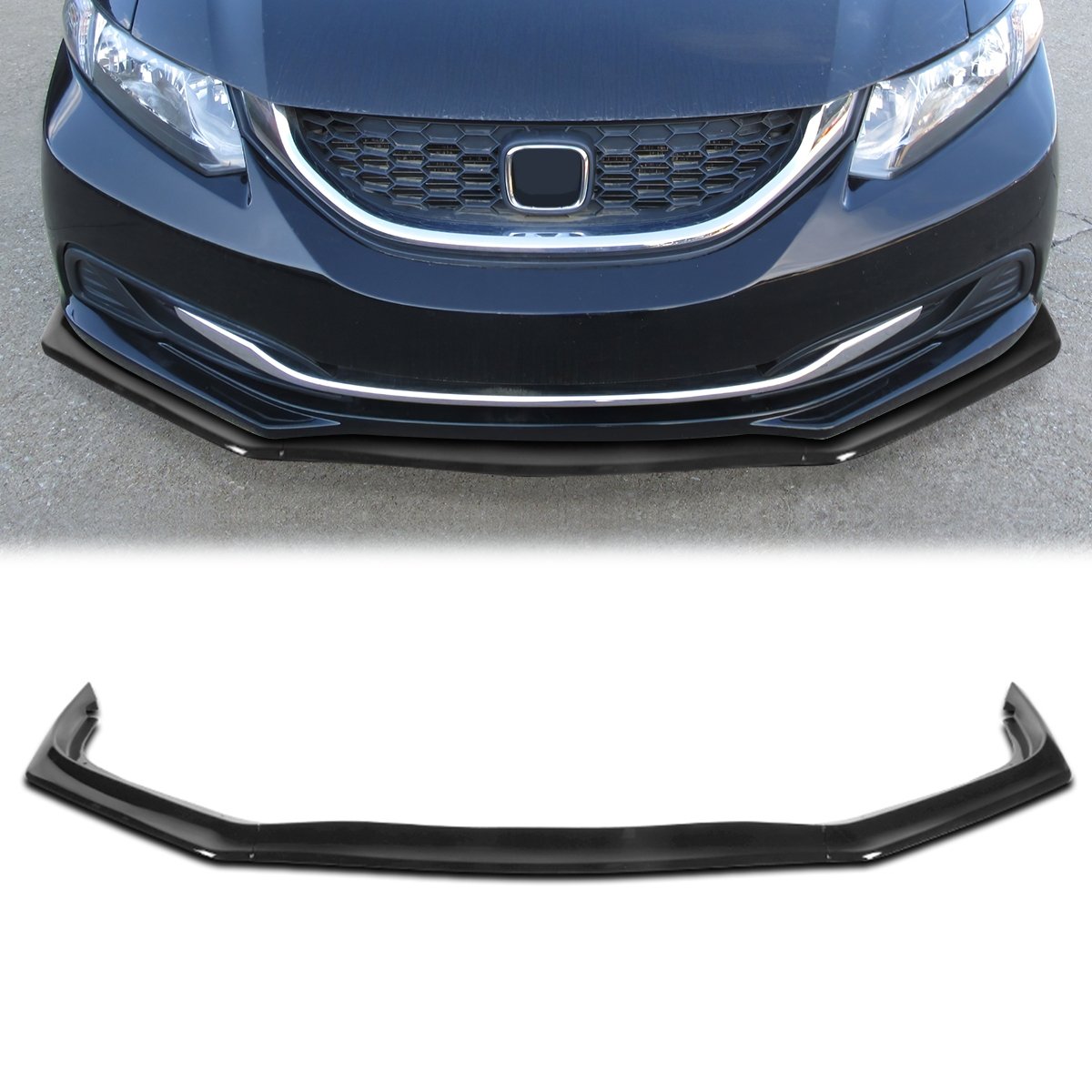 Stay Tuned Performance, 13-15 Honda Civic Sedan Front Bumper Lip - 3 Pieces AERO-Style Design [Gloss Black]