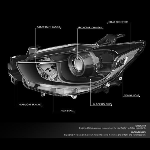 Nuvision Lighting, 13-16 Mazda CX-5 CX5 Projector Headlights - Black Housing Clear Corner