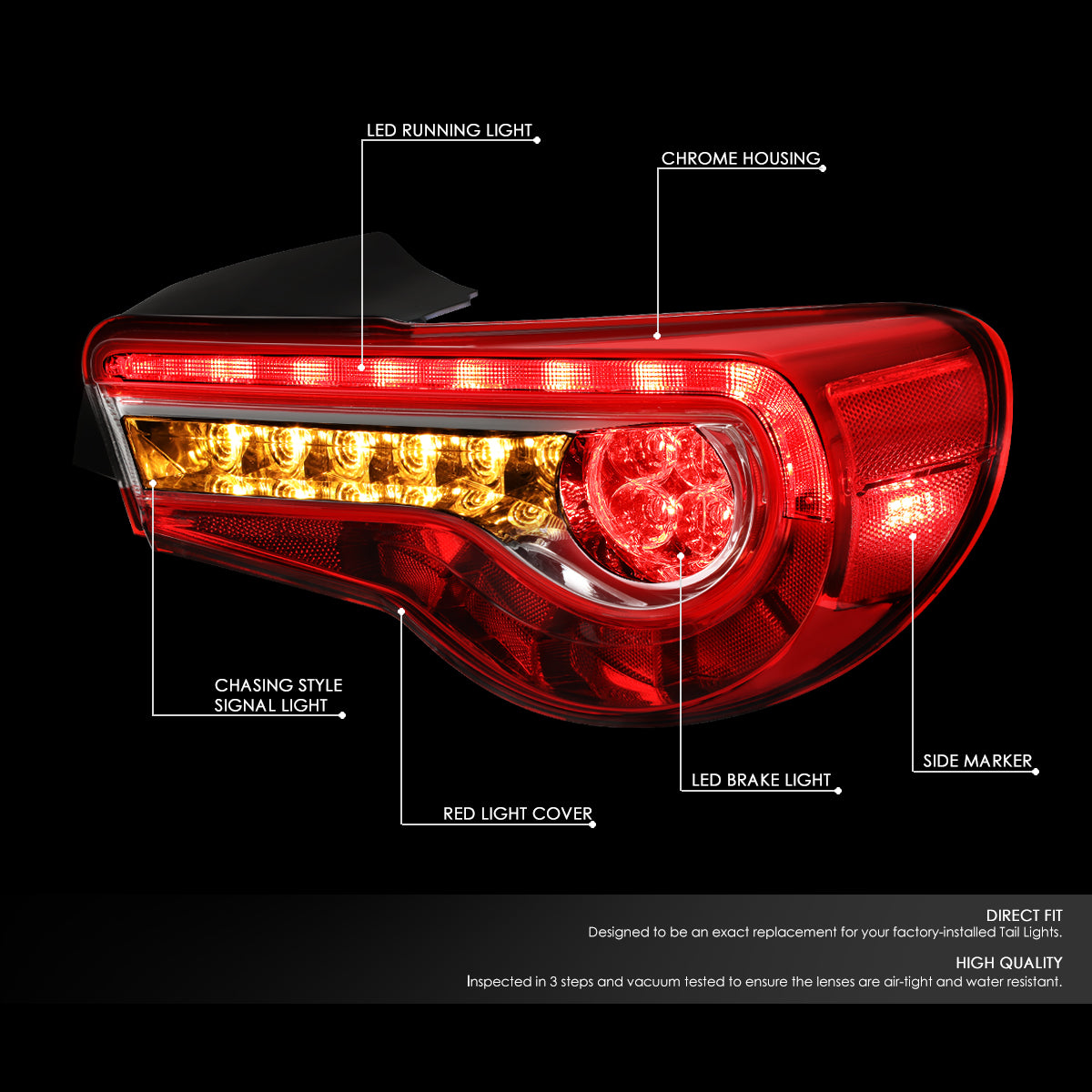 Nuvision Lighting, 13-16 Subaru BRZ 13-19 Scion FR-S Toyota 86 LED Sequential Turn Signal Tail Lights - Red