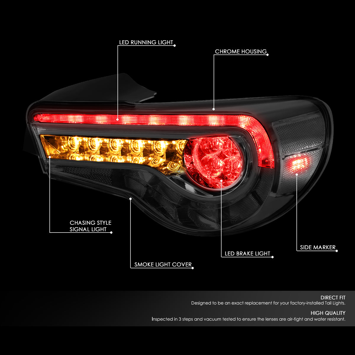 Nuvision Lighting, 13-16 Subaru BRZ 13-19 Scion FR-S Toyota 86 LED Sequential Turn Signal Tail Lights - Smoked