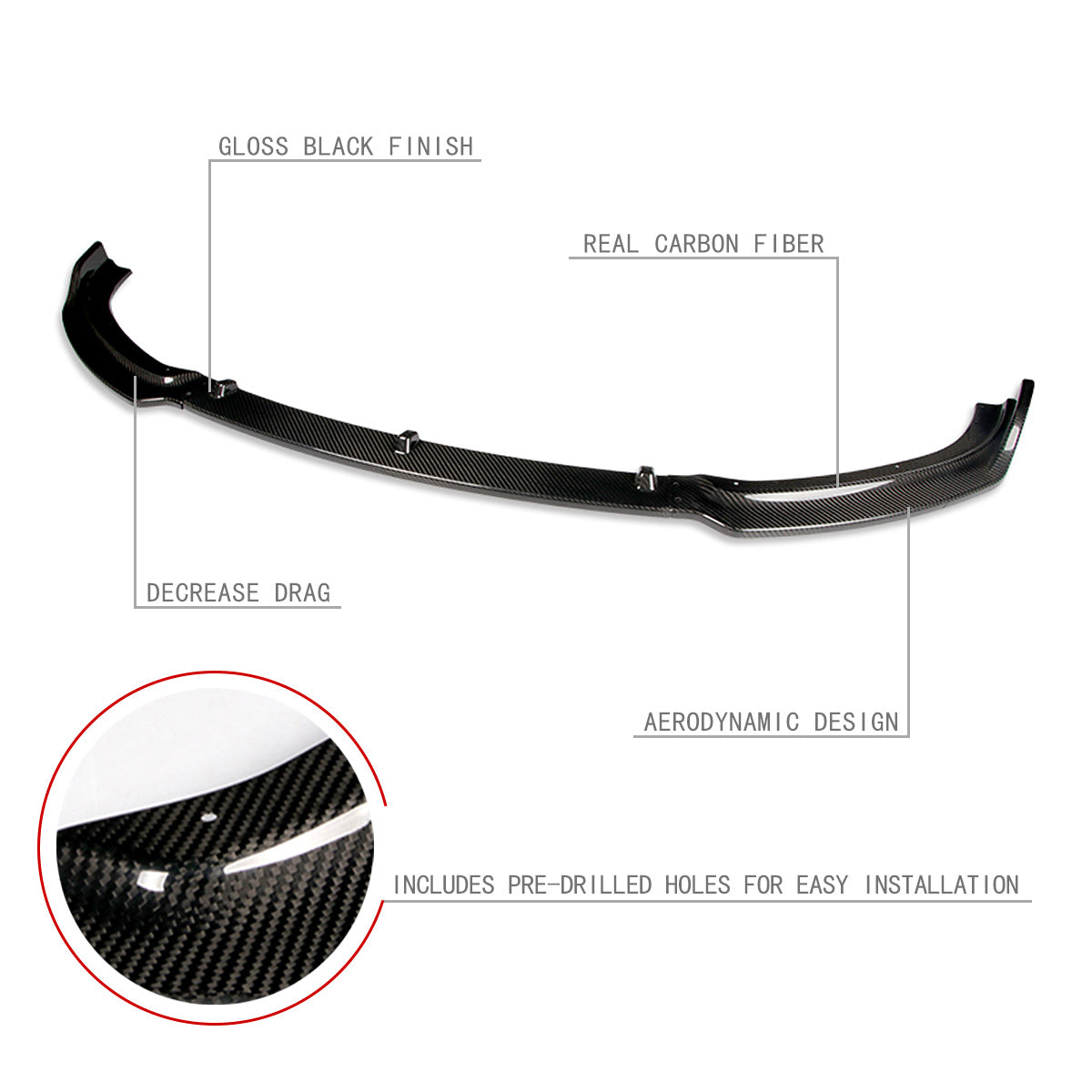 Stay Tuned Performance, 13-19 BMW 3-Series F30 F31 F34 Front Bumper Lip - 3 Pieces Design [Real Carbon Fiber]