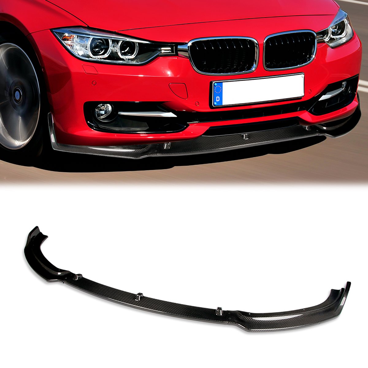 Stay Tuned Performance, 13-19 BMW 3-Series F30 F31 F34 Front Bumper Lip - 3 Pieces Design [Real Carbon Fiber]