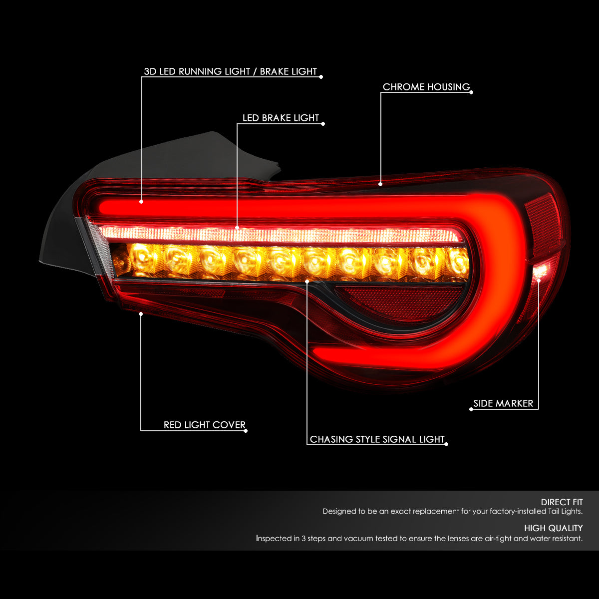 Nuvision Lighting, 13-19 Subaru BRZ Scion FR-S Toyota 86 LED Bar+Sequential Turn Signal Tail Lights - Red