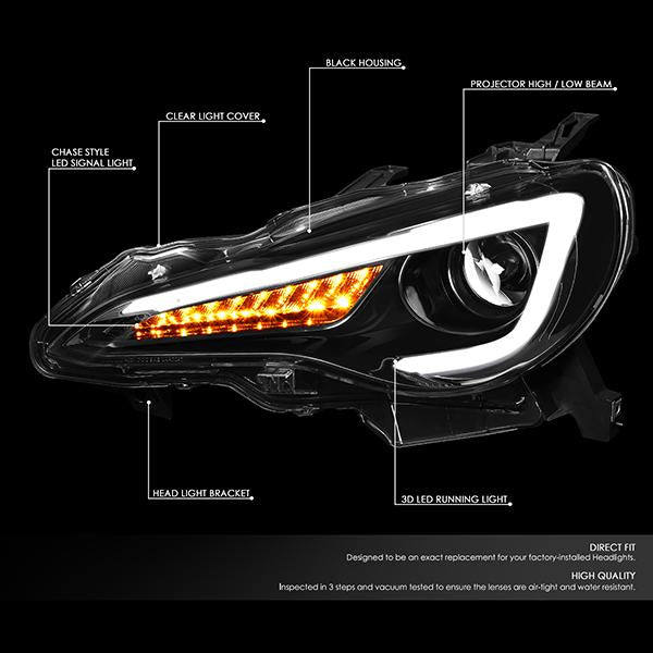 Nuvision Lighting, 13-19 Toyota 86 Scion FRS Subaru BRZ LED DRL+Sequential Turn Signal Projector Headlights