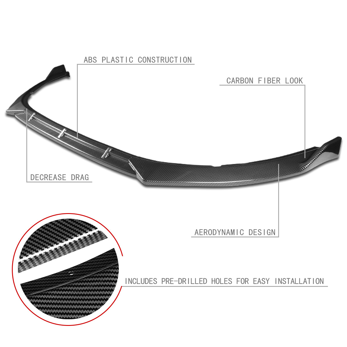 Stay Tuned Performance, 14-15 Kia Optima Front Bumper Lip - 3 Pieces STP Style [Carbon Fiber Look]