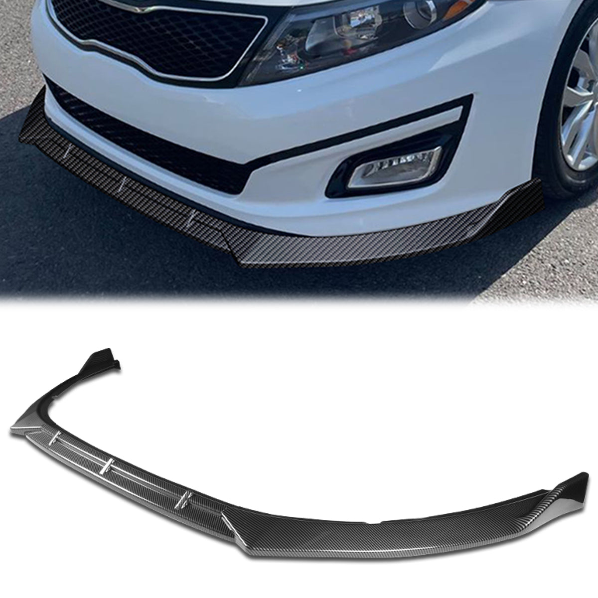 Stay Tuned Performance, 14-15 Kia Optima Front Bumper Lip - 3 Pieces STP Style [Carbon Fiber Look]