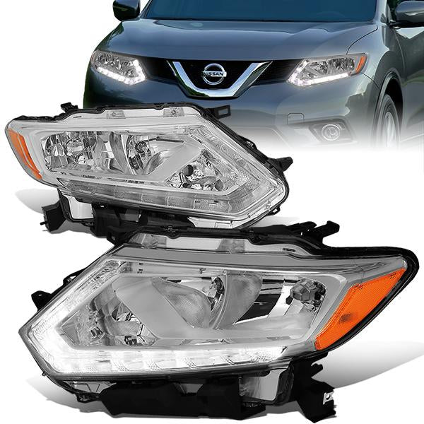 DNA Motoring, 14-16 Nissan Rogue LED DRL Headlights - Chrome Housing Amber Corner