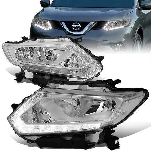 DNA Motoring, 14-16 Nissan Rogue LED DRL Headlights - Chrome Housing Clear Corner