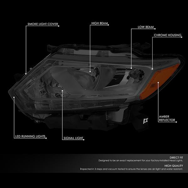 DNA Motoring, 14-16 Nissan Rogue LED DRL Headlights - Smoked Housing Amber Corner