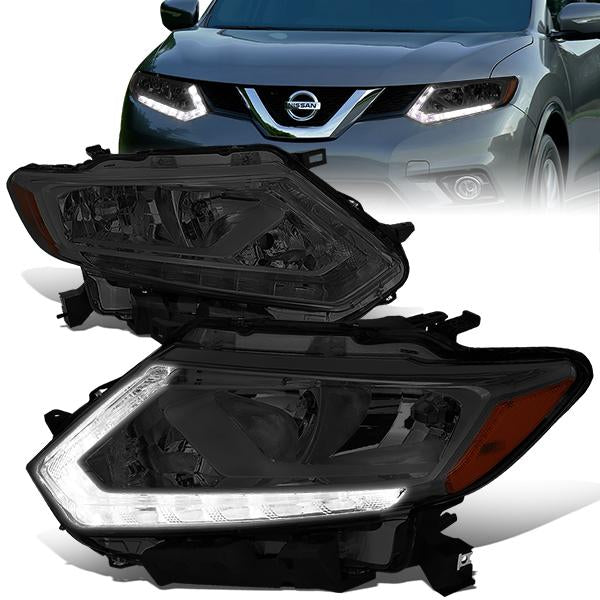 DNA Motoring, 14-16 Nissan Rogue LED DRL Headlights - Smoked Housing Amber Corner