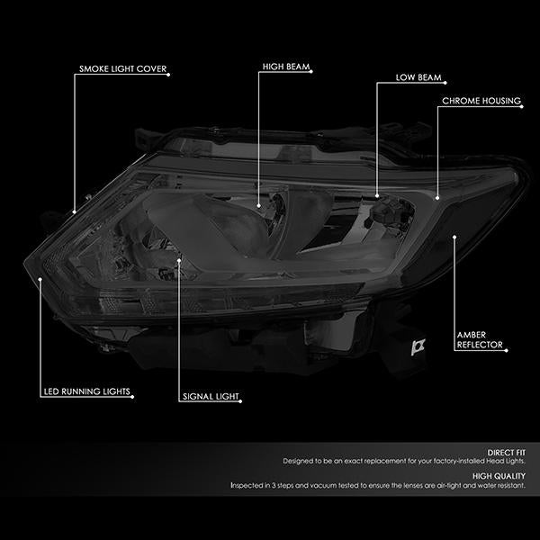 DNA Motoring, 14-16 Nissan Rogue LED DRL Headlights - Smoked Housing Clear Corner