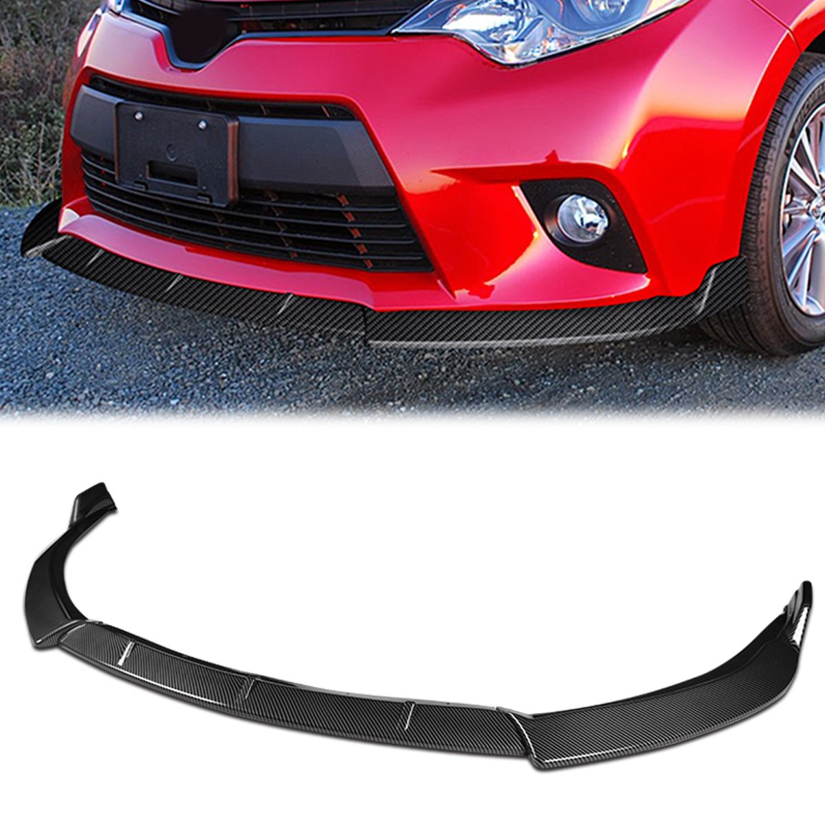 Stay Tuned Performance, 14-16 Toyota Corolla LE CE Front Bumper Lip - 3 Pieces STP Style [Carbon Fiber Look]