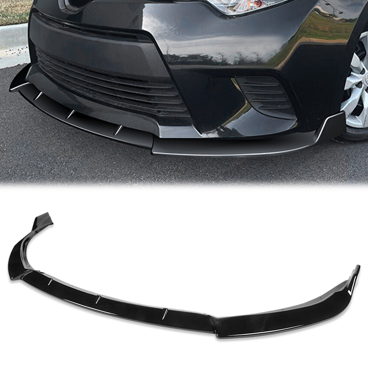 Stay Tuned Performance, 14-16 Toyota Corolla LE / CE Front Bumper Lip - 3 Pieces STP Style [Gloss Black]