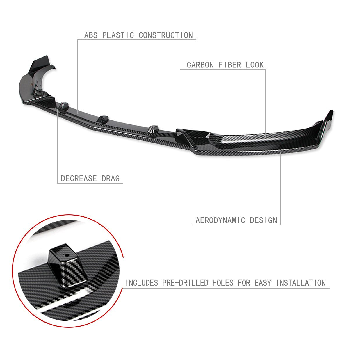 Stay Tuned Performance, 14-18 Mazda 3 Sedan Hatchback Front Bumper Lip - 3 Pieces Design [Carbon Fiber Look]