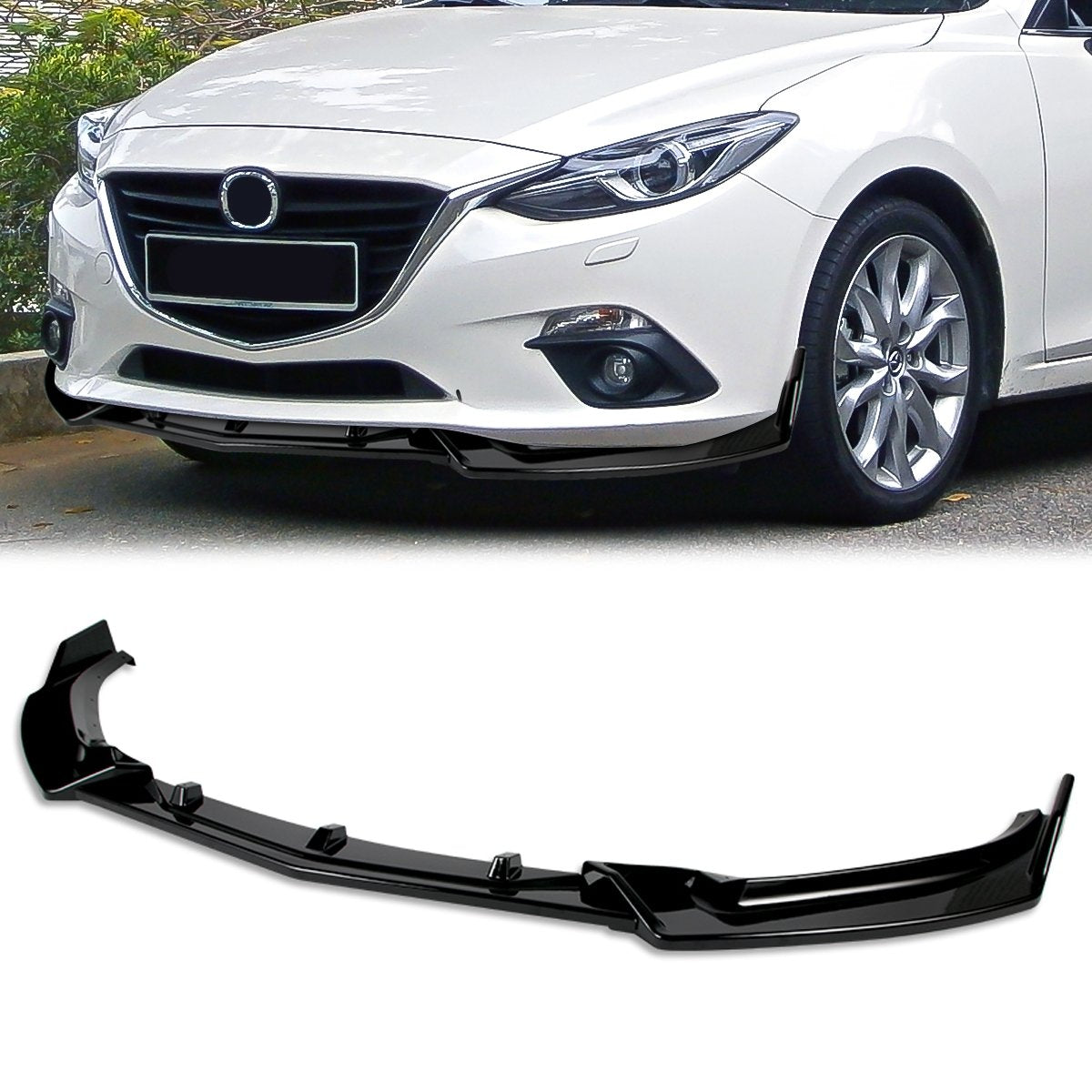 Stay Tuned Performance, 14-18 Mazda 3 Sedan Hatchback Front Bumper Lip - 3 Pieces Design [Gloss Black]