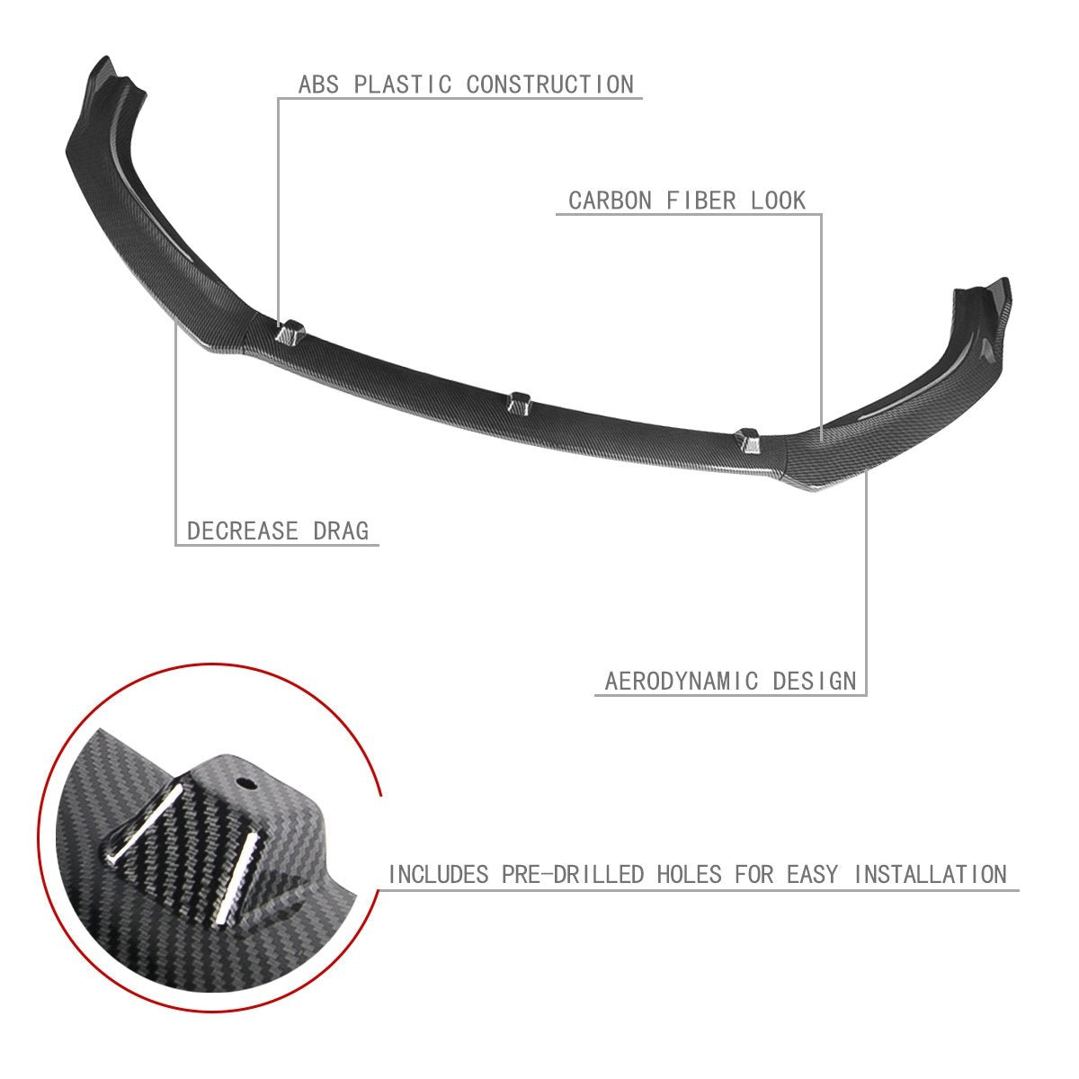 Stay Tuned Performance, 14-18 Mazda 6 Front Bumper Lip - 3 Pieces Design [Carbon Fiber Look]