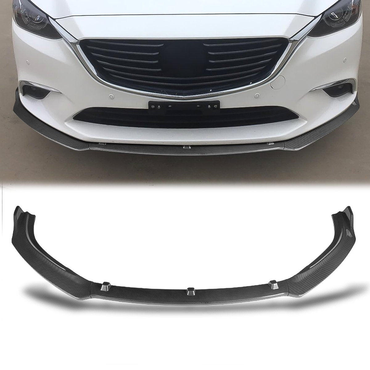 Stay Tuned Performance, 14-18 Mazda 6 Front Bumper Lip - 3 Pieces Design [Carbon Fiber Look]